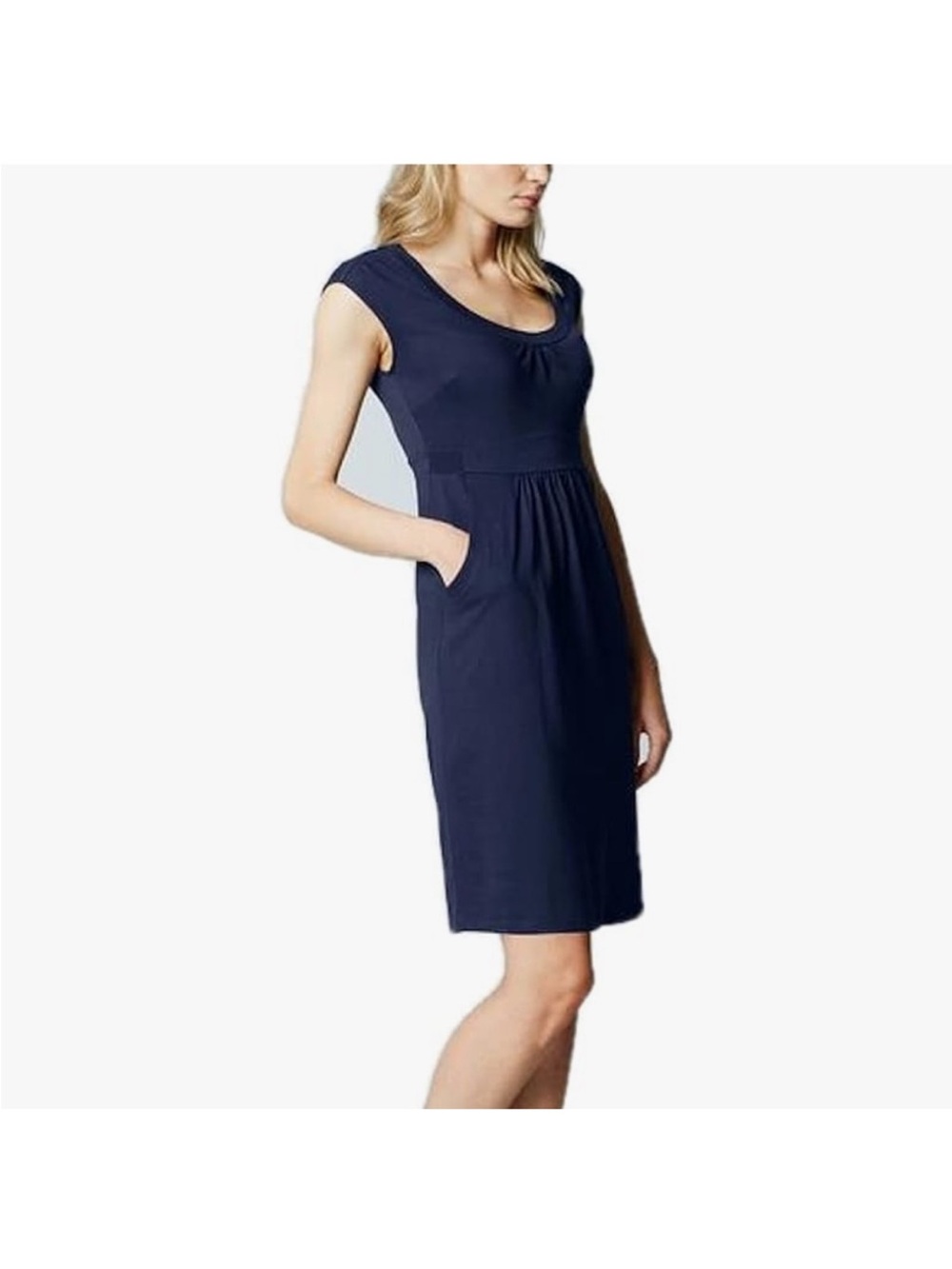 Boden Margot Classic Navy Cap-Sleeve Jersey Dress with Pockets Size 2